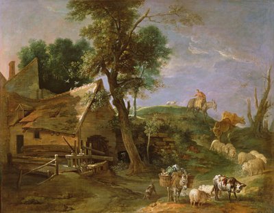 Landschap met watermolen door Jean Baptiste Oudry